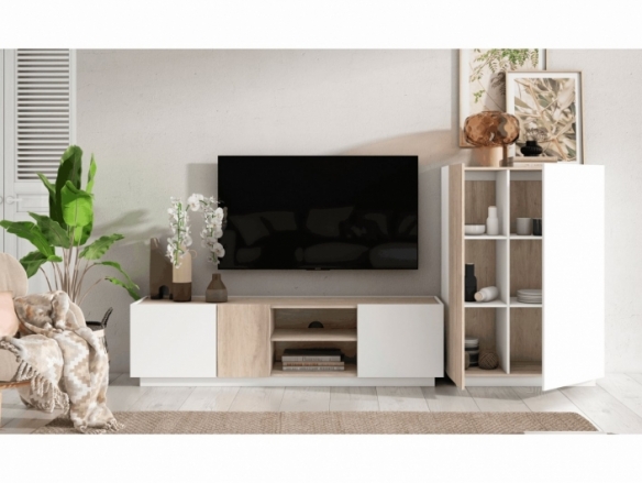 Mueble Tv con puertas y huecos color blanco-sahara  merkamueble