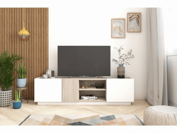 Mueble Tv con puertas y huecos color blanco-sahara  merkamueble