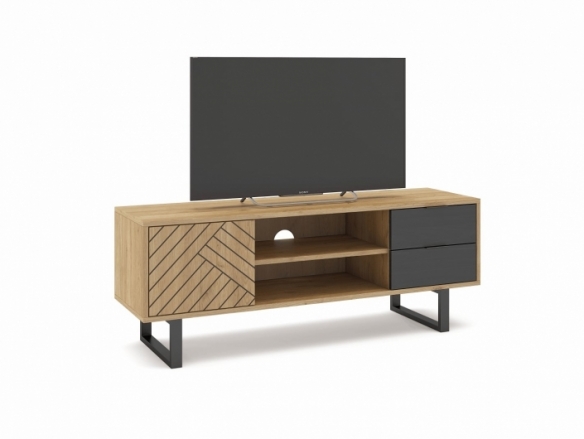 Mueble Tv con puerta, huecos y cajones color sepet-negro  merkamueble