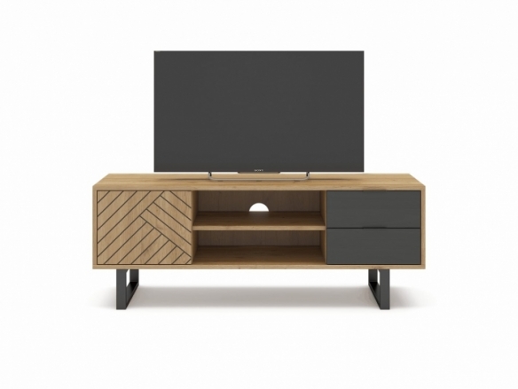 Mueble Tv con puerta, huecos y cajones color sepet-negro  merkamueble