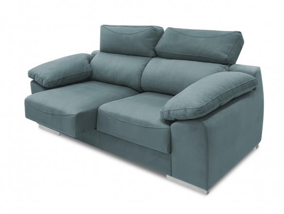 Sofá 3P. con asientos deslizantes y cabezales reclinables tapizado azul  merkamueble