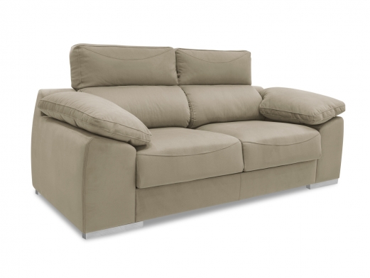 Sofá 2P. con asientos deslizantes y cabezales reclinables tapizado beige  merkamueble