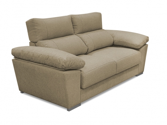 Sofá 3P. con asientos deslizantes y cabezales reclinables tapizado beige  merkamueble