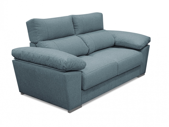 Sofá 3P. con asientos deslizantes y cabezales reclinables tapizado azul  merkamueble