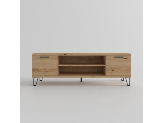 Mesa tv. 2 puertas y huecos con patas diáfanas color artisan-negro de 180 cm.  merkamueble