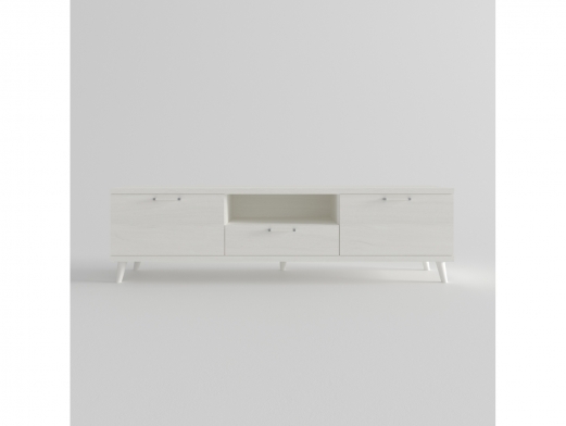 Mesa tv. 2 puertas,hueco y 1 cajón con patas redondas color polar de 180 cm.  merkamueble