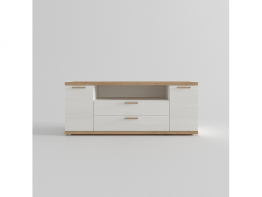 Mesa tv. 2 puertas,hueco y 2 cajones color artisan-polar de 140 cm.  merkamueble