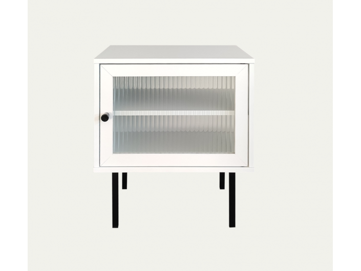 Mesita blanca puerta cristal  merkamueble