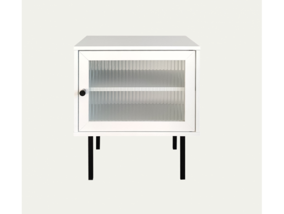 Mesita blanca puerta cristal  merkamueble