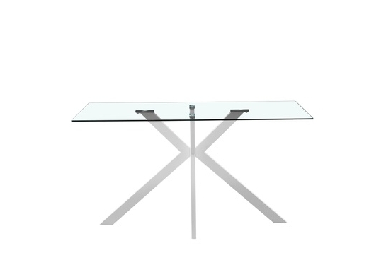 Mesa cristal y patas blancas metal 140 cm  merkamueble