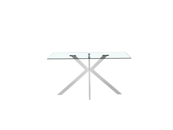 Mesa cristal y patas blancas metal 140 cm  merkamueble