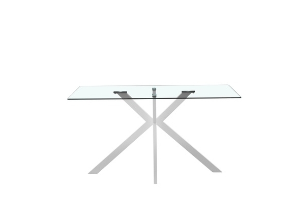 Mesa cristal y patas blancas metal 140 cm  merkamueble
