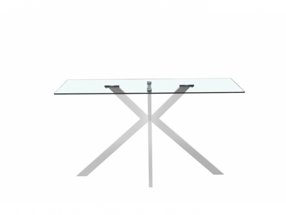 Mesa cristal y patas blancas metal 140 cm  merkamueble