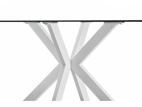 Mesa cristal y patas blancas metal 140 cm  merkamueble