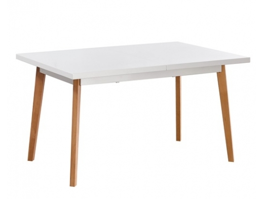 Mesa extensible blanca y patas madera 140-180 cm  merkamueble