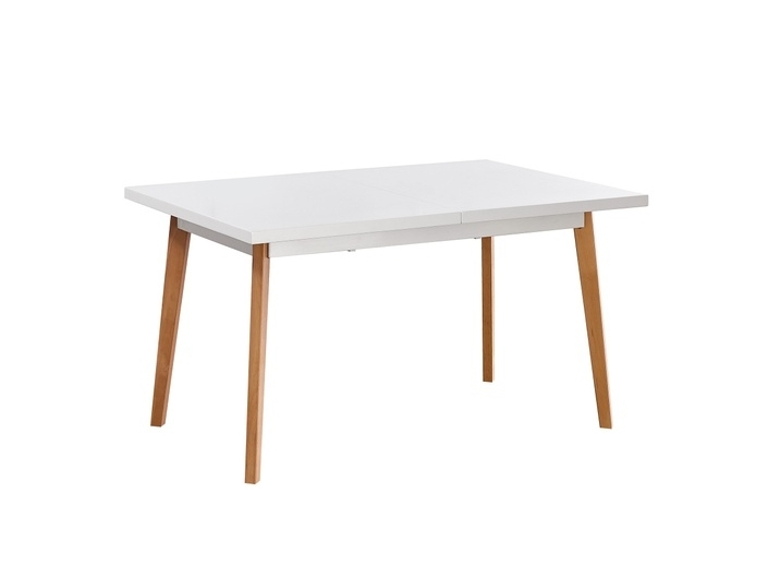 Mesa extensible blanca y patas madera 140-180 cm  merkamueble