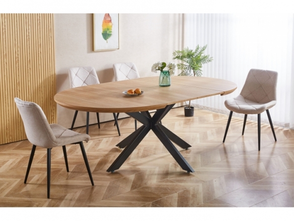 Mesa comedor redonda extensible 130 - 170 - 210 x 130 cm oak - negro  merkamueble
