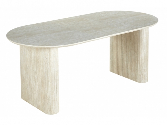 Mesa comedor oval extensible 150 color pietra travertino  merkamueble