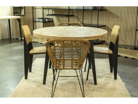 Mesa comedor redonda extensible 120 cm color roble nordish - negro  merkamueble