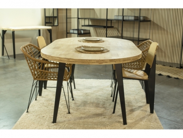 Mesa comedor redonda extensible 120 cm color roble nordish - negro  merkamueble