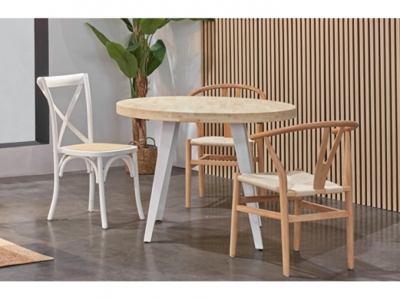 Mesa comedor redonda extensible 120 cm color roble nordish - blanco  merkamueble