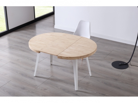 Mesa comedor redonda extensible 120 cm color roble nordish - blanco  merkamueble