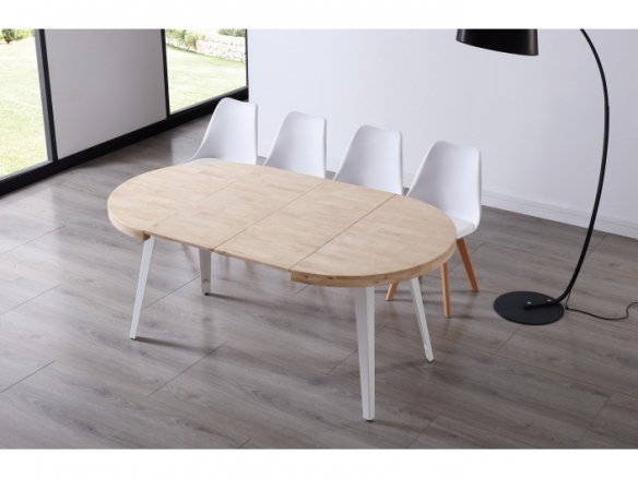 Mesa comedor redonda extensible 120 cm color roble nordish - blanco  merkamueble