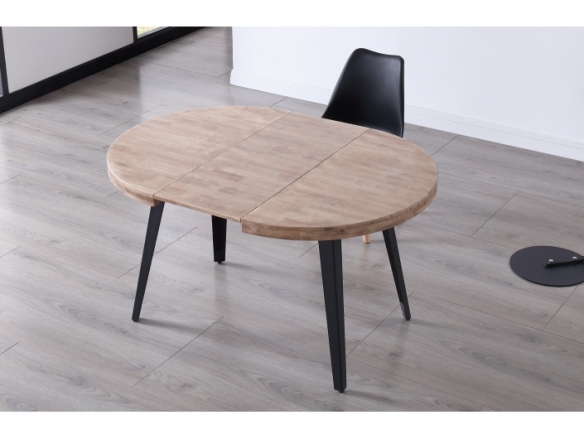 Mesa comedor redonda extensible 120 cm color roble honey - negro  merkamueble