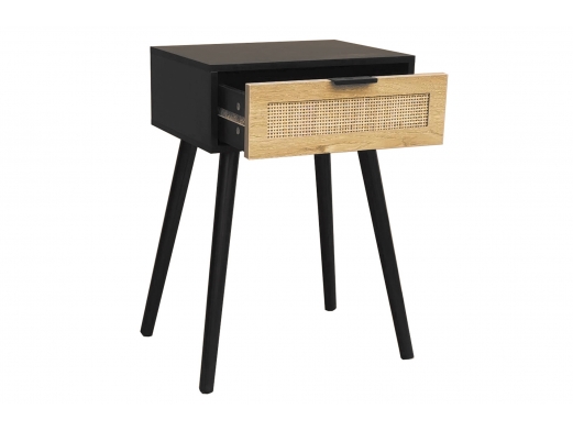 Mesilla de noche con patas nórdicas color negro-rattan  merkamueble 2