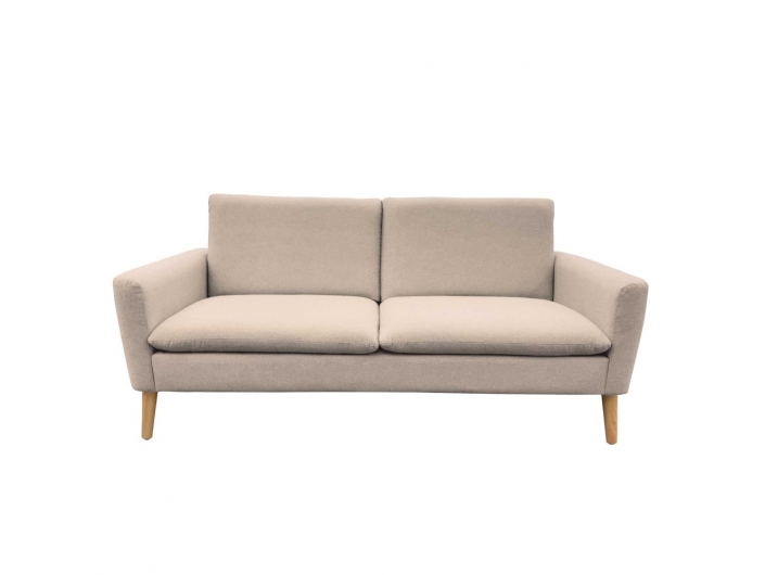 Sofá 3 plazas color arena con patas de madera  merkamueble