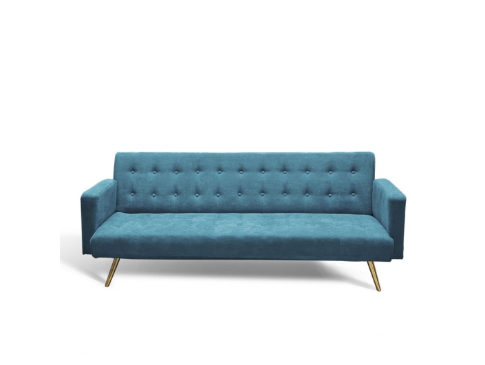 Sofá cama terciopelo azul con patas metálicas  merkamueble