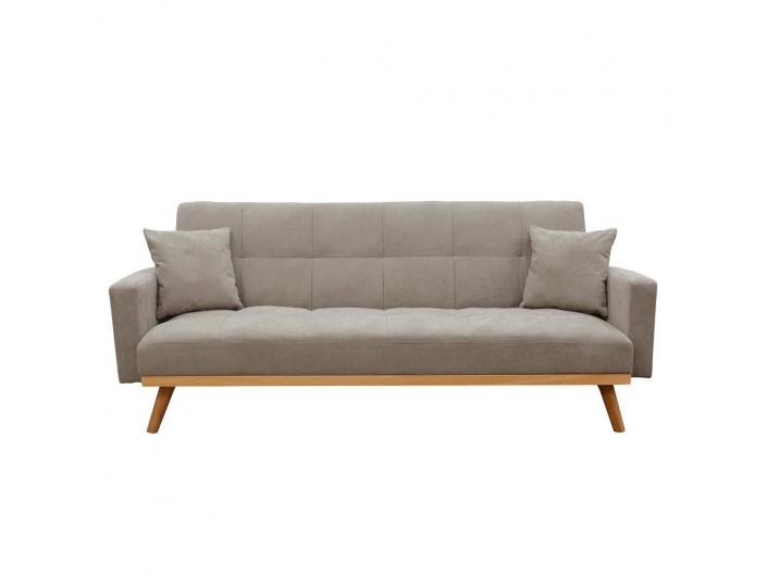Sofá cama terciopelo kaki con patas de madera  merkamueble