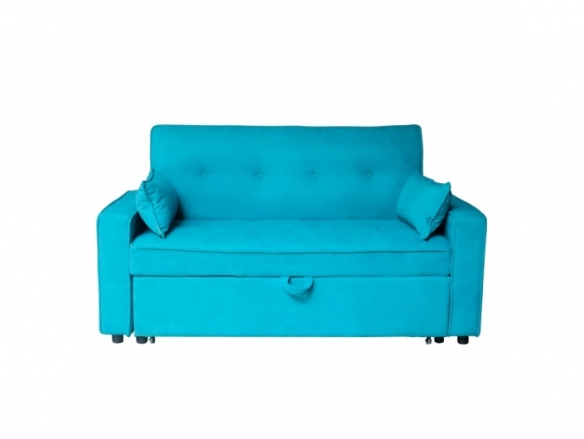 Sofá cama azul con patas en negro  merkamueble
