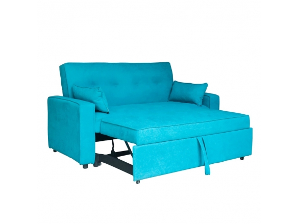 Sofá cama azul con patas en negro  merkamueble