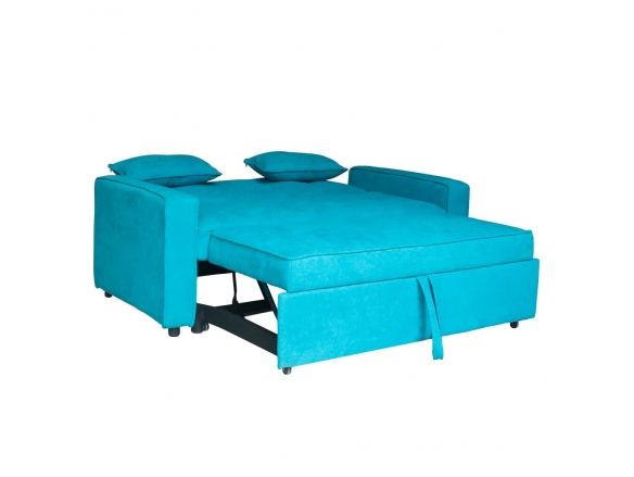 Sofá cama azul con patas en negro  merkamueble