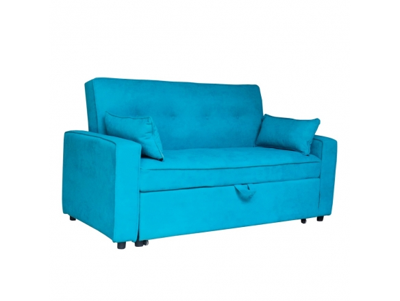 Sofá cama azul con patas en negro  merkamueble