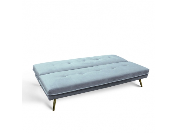 Sofá cama terciopelo gris azulado con patas metálicas  merkamueble