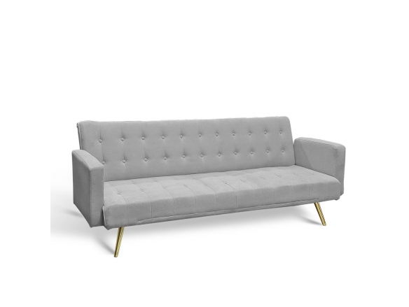Sofá cama terciopelo gris claro con patas metálicas  merkamueble