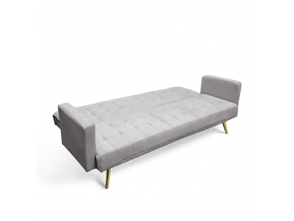 Sofá cama terciopelo gris claro con patas metálicas  merkamueble