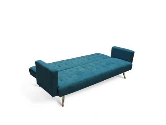 Sofá cama terciopelo azul con patas metálicas  merkamueble