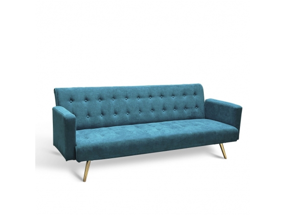 Sofá cama terciopelo azul con patas metálicas  merkamueble