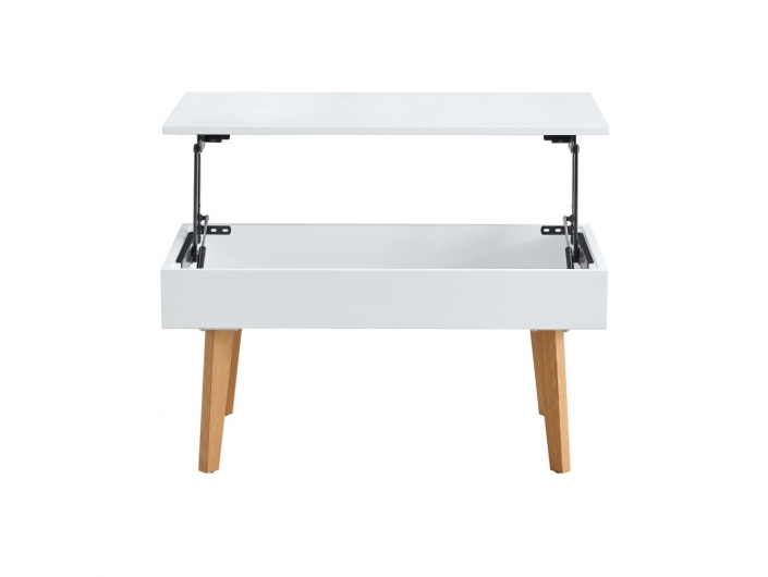 Mesa de centro elevable blanca y patas madera  merkamueble