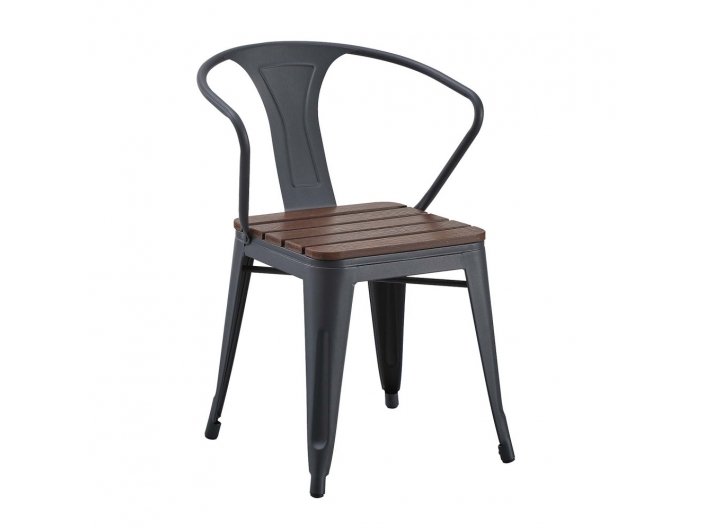 Silla efecto madera oscura y patas metal negras  merkamueble
