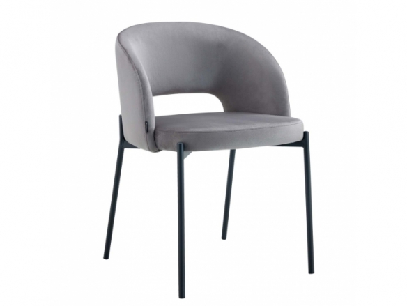 Silla terciopelo gris con patas negras  merkamueble