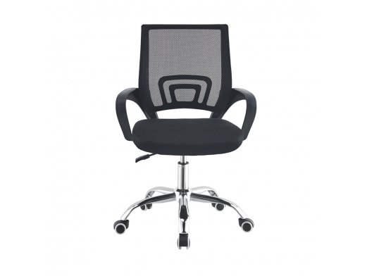 Sillón de escritorio negro con reposabrazos y patas metálicas  merkamueble