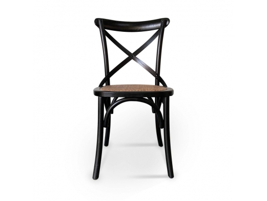 Silla madera color negro y asiento de ratán  merkamueble