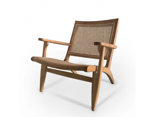 Sillón madera de olmo color madera con asiento de mimbre  merkamueble