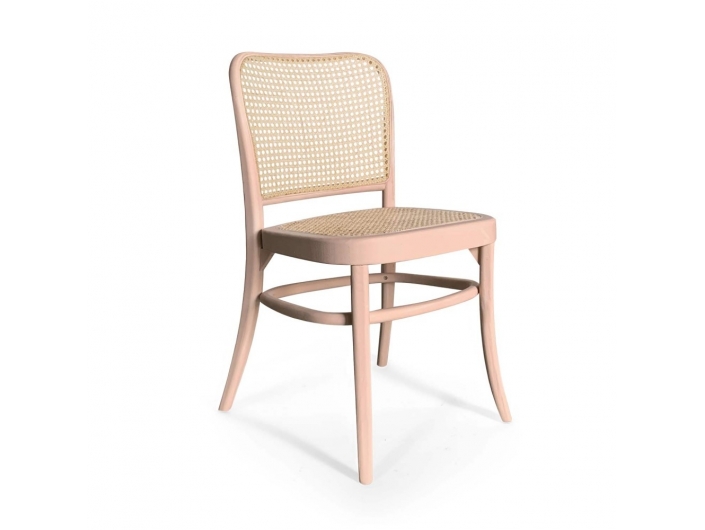 Silla madera de olmo color rosa con asiento de mimbre  merkamueble