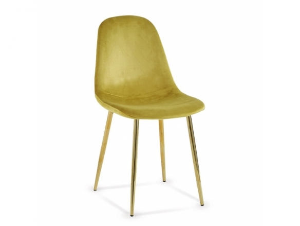 Silla de terciopelo dorado y patas doradas  merkamueble