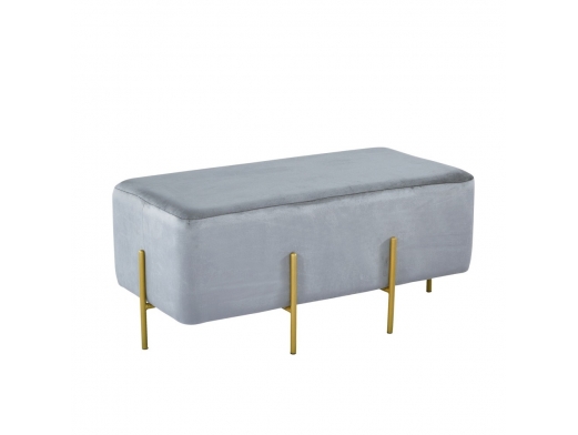 Puff rectangular terciopelo gris y patas doradas  merkamueble